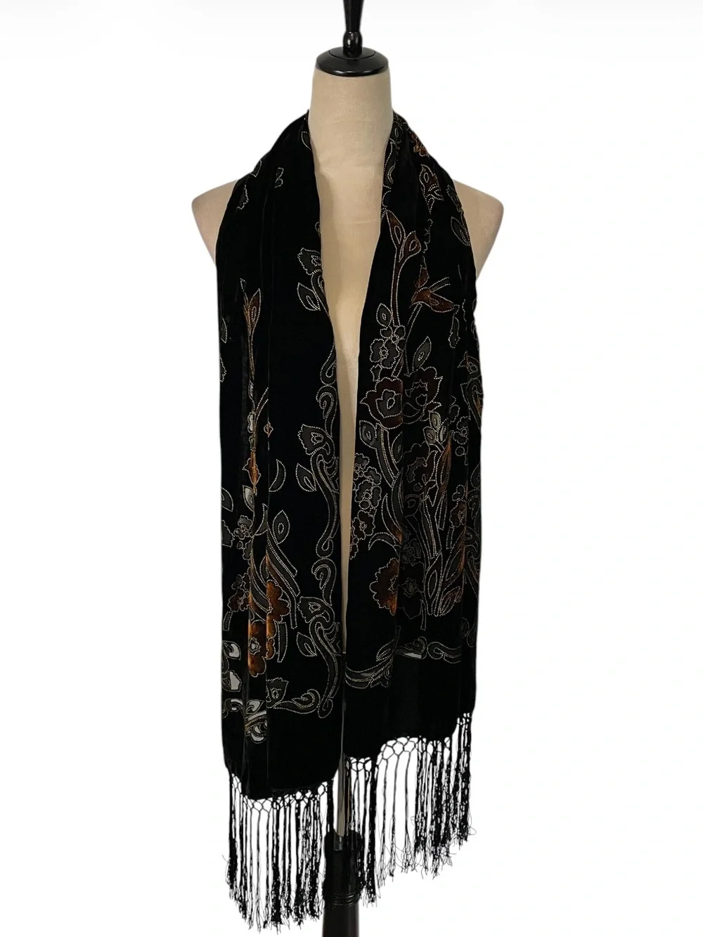 ManaGrove & NY Black Velvet Burnout  Fringe Scarf
